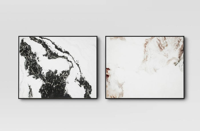 30" x 24" 2pk Marble Framed Printed Canvases Black/Tan - Threshold™: Abstract Digital Art, AS-IS PICKUP ONLY