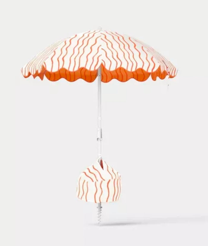 6' Round Striped Beach Umbrella Orange - Room Essentials™ PICKUP ONLY