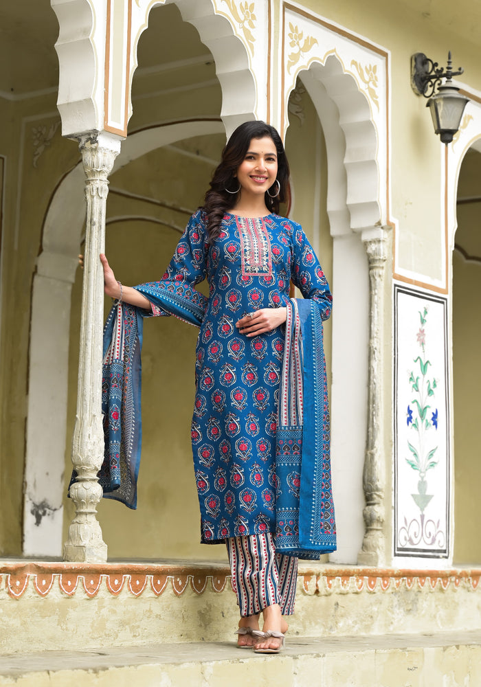 Aqua Blue color Simple and Beautiful Kurta set With Bottom and Dupatta