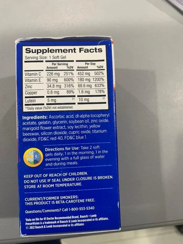 Bausch & Lomb PreserVision AREDS Lutein Eye supplement 120 Softgels (Pack Of 2)