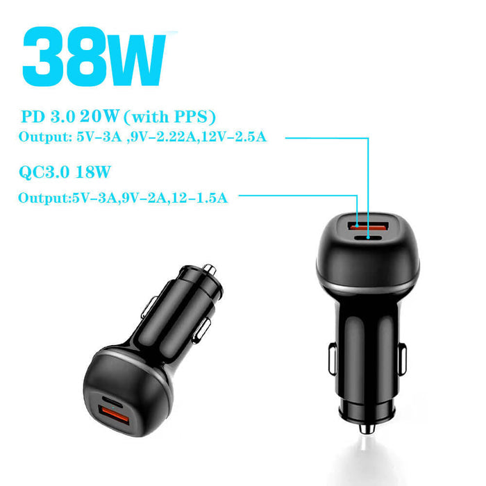 Caricatore rapido da auto con doppia porta USB-C e USB-A