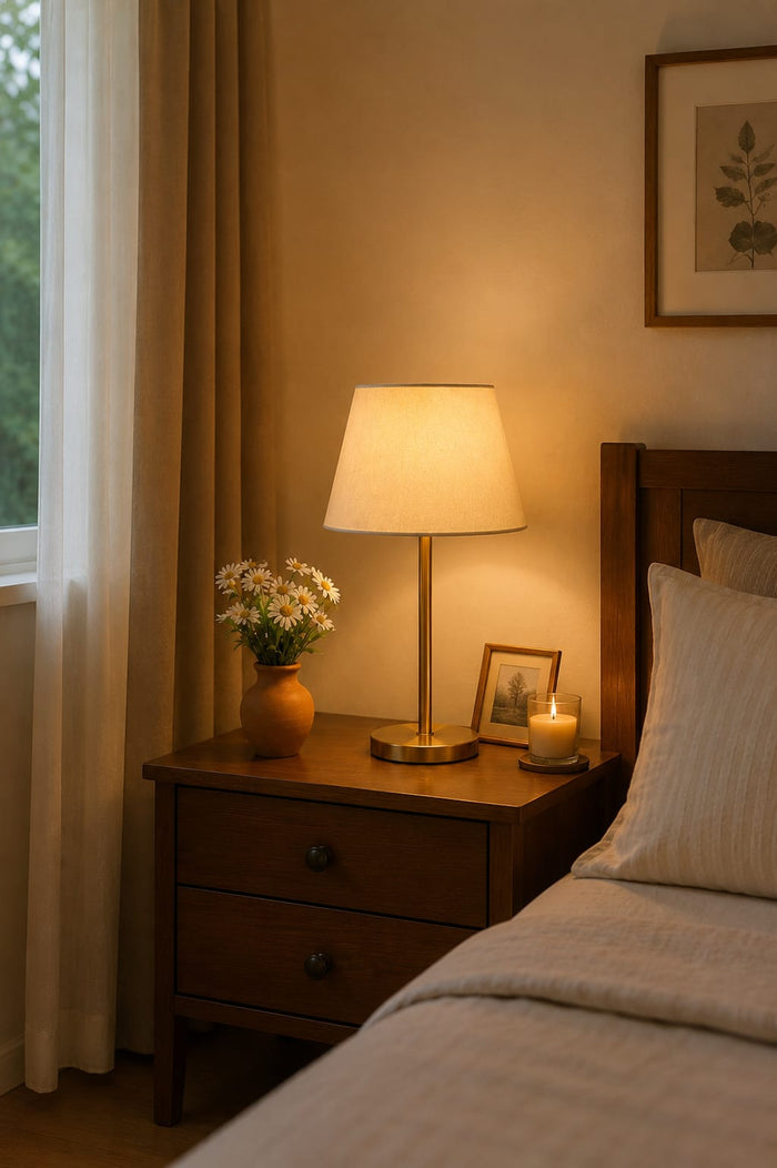 Gold Metal Study Table Lamp with Natural Fiber Shade