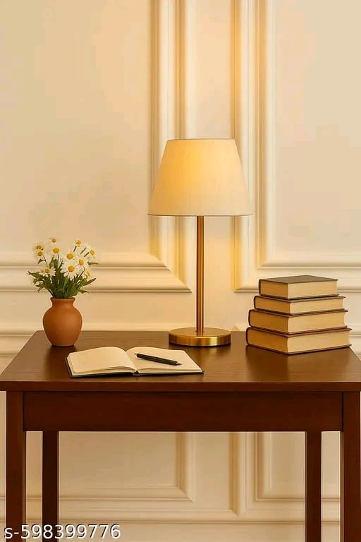 Gold Metal Study Table Lamp with Natural Fiber Shade
