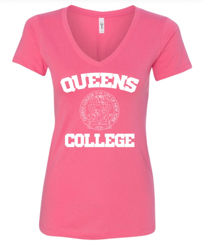 Hot Pink V-neck Ladies T-shirts