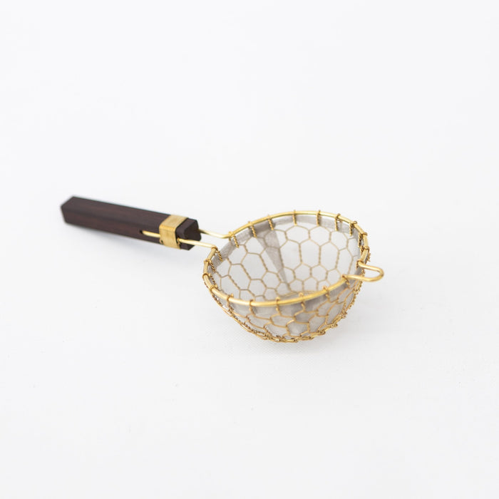 KT Tea Strainer w/Wood Handle - Brass
