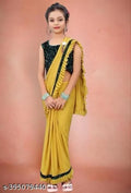Lycra Solid Saree for Girls (Mustard, 4-5 Years)