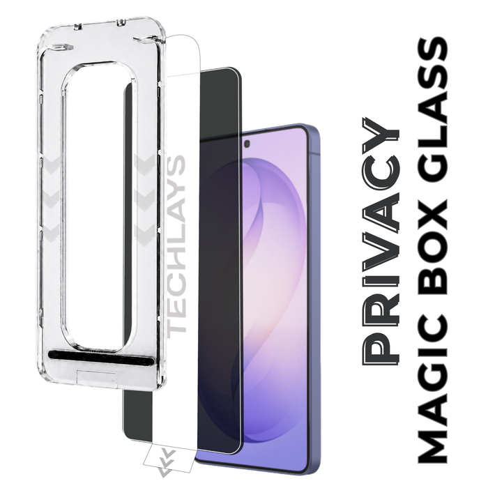 Magic Box Privacy Tempered Glass with Alignment Tray & Nanbo High Aluminium Technology for Samsung Galaxy S25 Plus