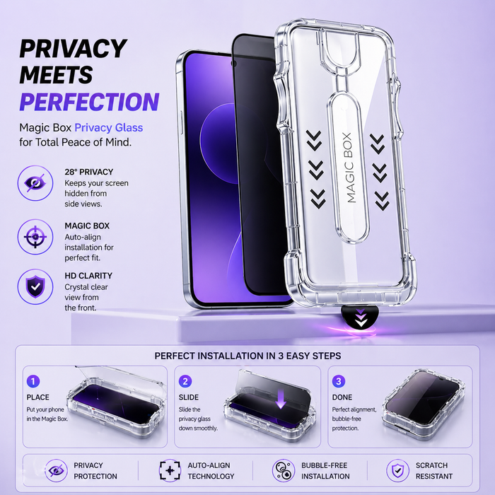 Magic Box Privacy Tempered Glass with Alignment Tray & Nanbo High Aluminium Technology for Google Pixel 9 Pro
