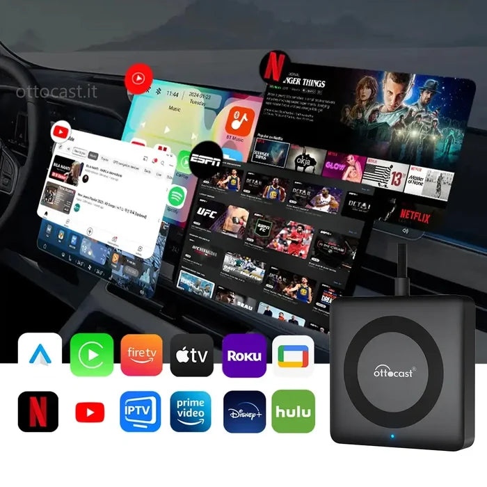 Ottocast® Car TV Mate Pro | Streaming HDMI + Fire TV Stick + Mirroring dello Schermo & Adattatore Wireless CarPlay Android Auto