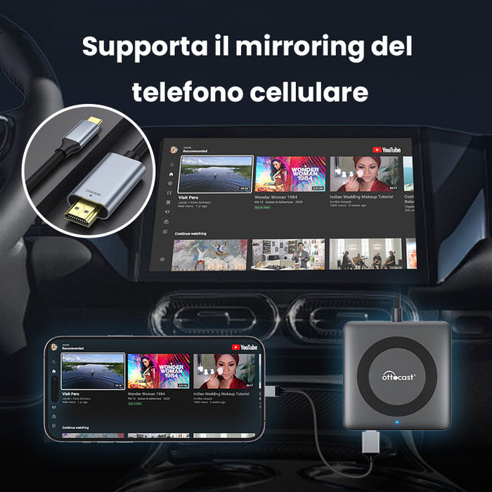 Ottocast® Car TV Mate Pro | Streaming HDMI + Fire TV Stick + Mirroring dello Schermo & Adattatore Wireless CarPlay Android Auto