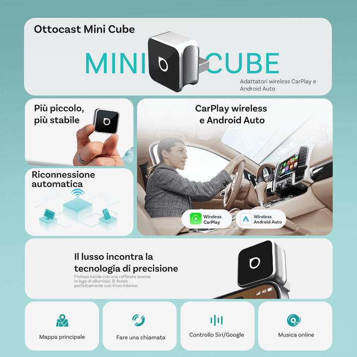 Ottocast® Mini Cube 3.0 Adattatore Wireless per CarPlay e Android Auto