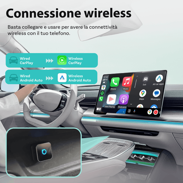 Ottocast® Mini Cube 3.0 Adattatore Wireless per CarPlay e Android Auto
