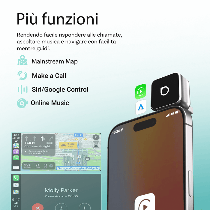 Ottocast® Mini Cube 3.0 Adattatore Wireless per CarPlay e Android Auto