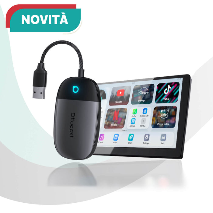 OTTOCAST® Play2Video X Adattatore Wireless con Streaming per CarPlay e Android Auto con YouTube, Netflix