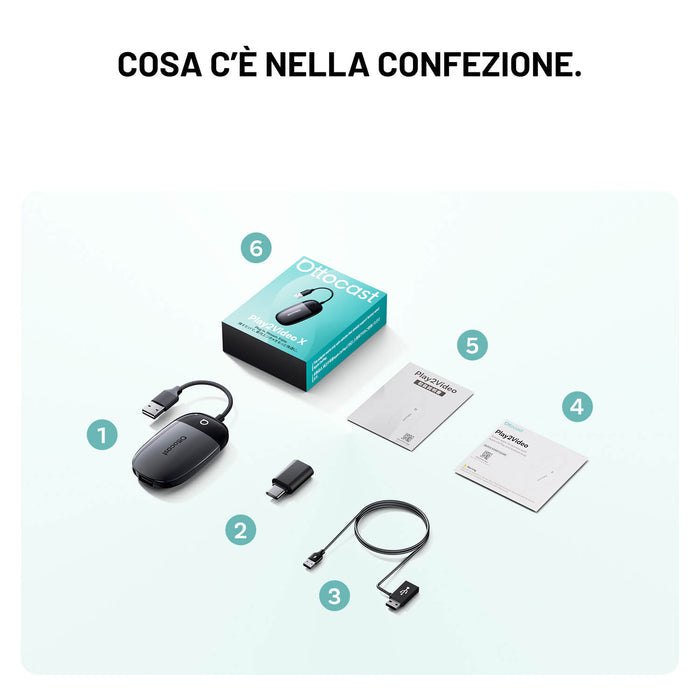 Ottocast® Play2Video X Adattatore Wireless con Streaming per CarPlay e Android Auto con YouTube, Netflix