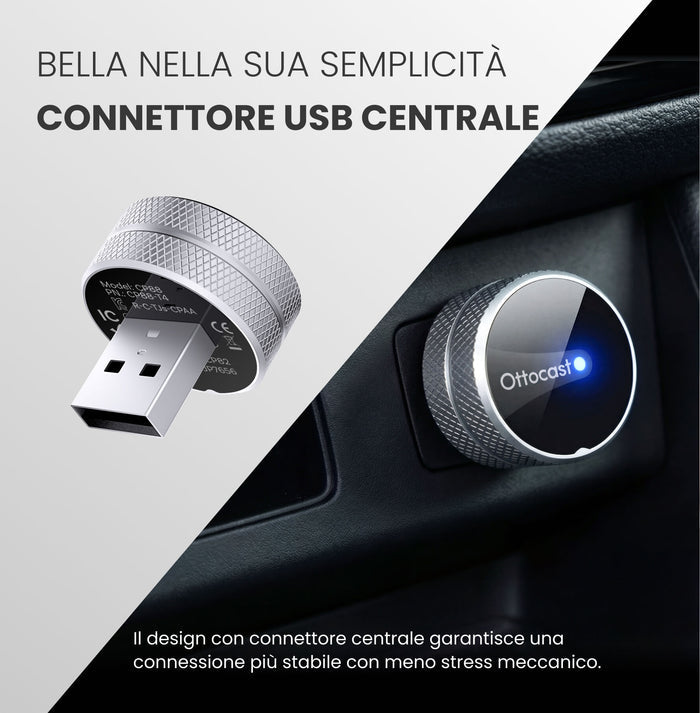 OTTOCAST®Mini Tube – Adattatore Wireless CarPlay e Android Auto