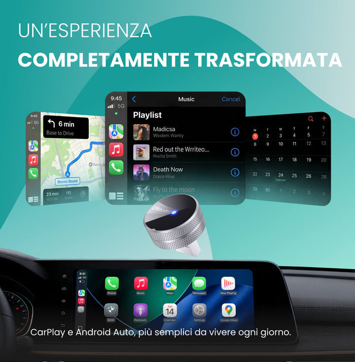 Ottocst® Mini Tube – Adattatore Wireless CarPlay e Android Auto