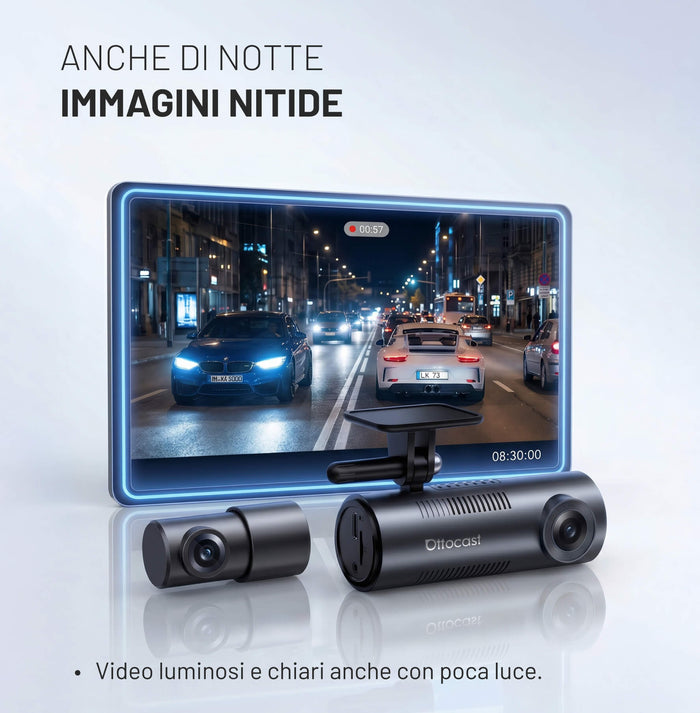 OttoSafe Cam 3 in 1: Dash Cam con CarPlay e Android Auto wireless