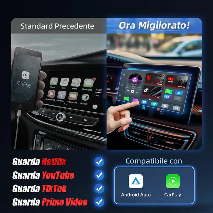 Play2Video Pro | Netflix, YouTube, Prime Video e Adattatore Wireless CarPlay Android Auto