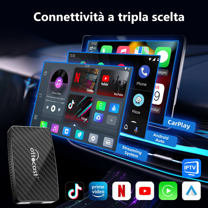 Play2Video Pro | Netflix, YouTube, Prime Video e Adattatore Wireless CarPlay Android Auto