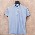 Sky Blue  Men's Solid Mandarin Collar Slim Fit Half Sleeve T-Shirt