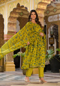 Yellow Simple Floral Printed Designer Kurta Set with Bottom and Dupatta